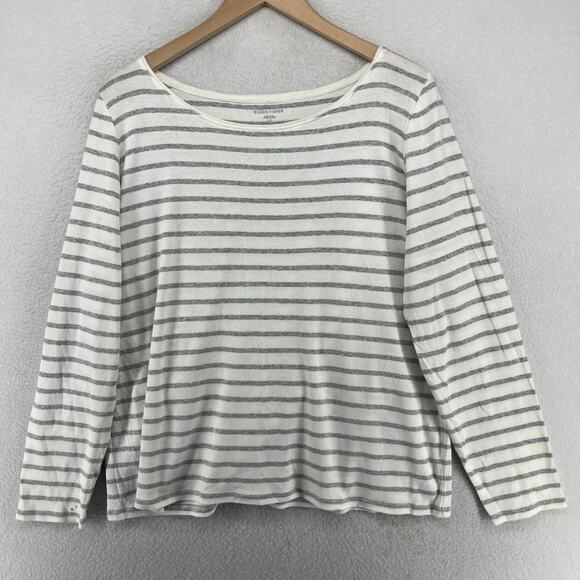 Eileen Fisher Tops - EILEEN FISHER Top L Organic Cotton Interlock Jersey Striped Long Sleeve Gray